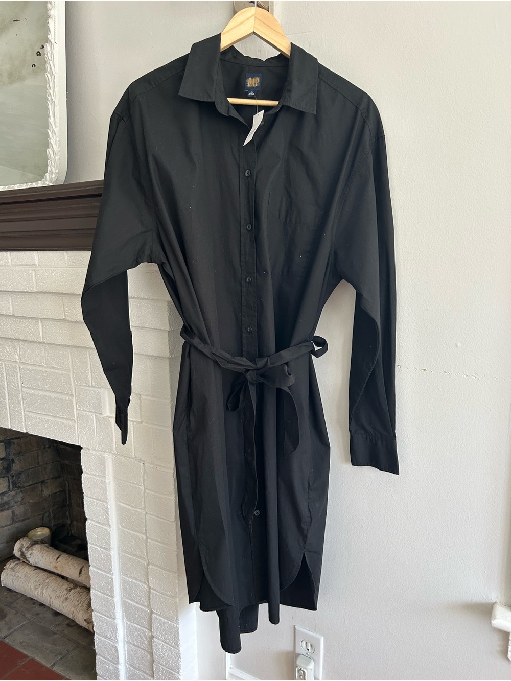 GAP Black Long-Sleeve Shirt Maxi Dress with Tie Waist